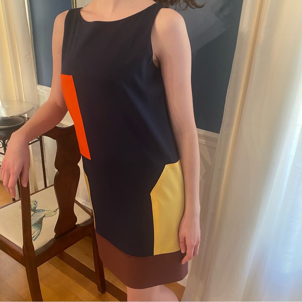 Tevrow + Chase Colorblock Navy Retro Sheath Wool … - image 3